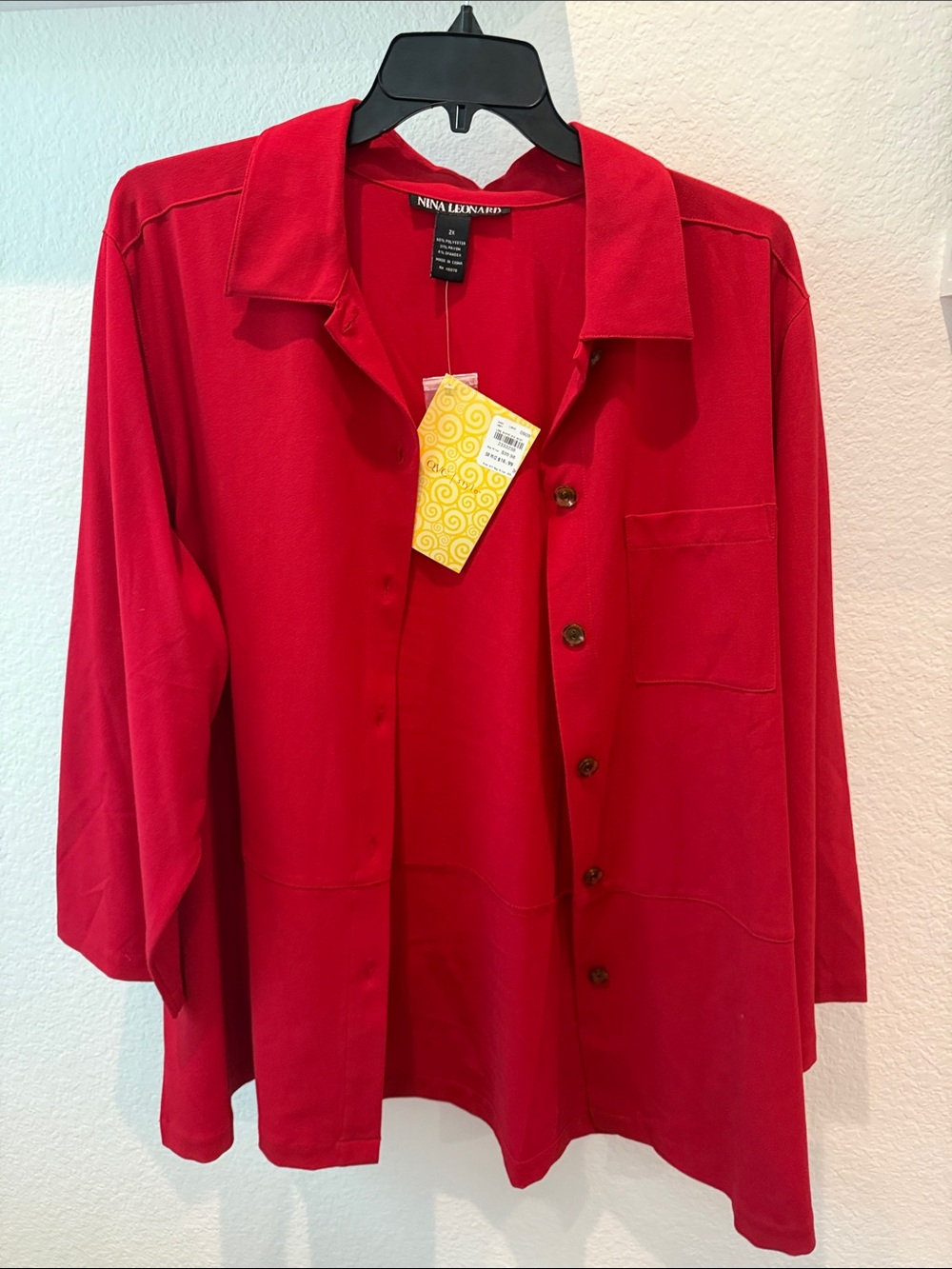 Nina Leonard Red Casual Button-Down Shirt